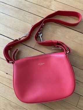 Authenticated Ted Baker Red Leather Equestrian Crossbody Bag